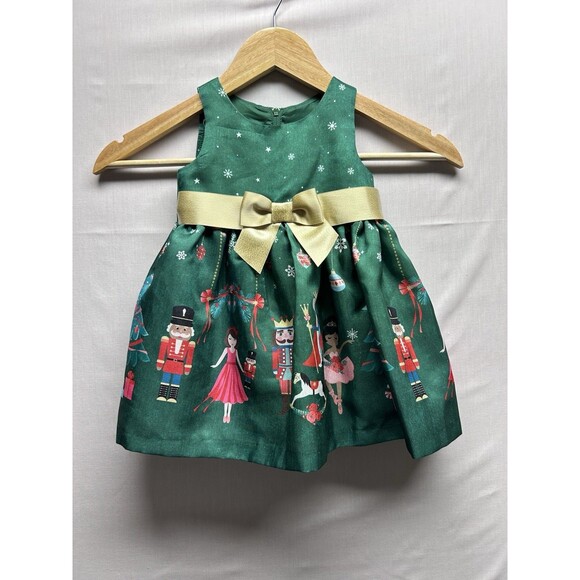 Bonnie Baby Girls 12 Month Christmas Dress + Shrug Green Velvet Nutcrackers Bow - Picture 9 of 9